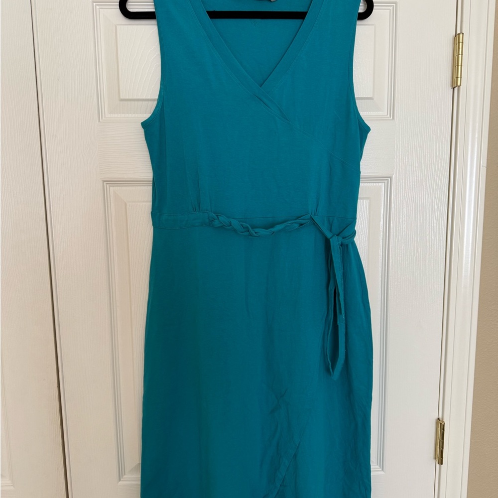Athleta Blue Sleeveless Faux Wrap Dress V-Neck Midi